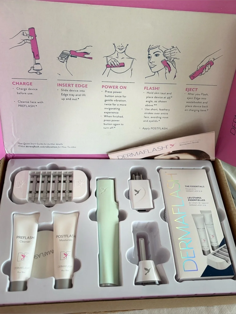 DERMAFLASH Luxe 2.0 Sonic Dermaplaning Device Kit NIB Mint Green